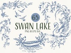 swan lake clip art with flowers and birds