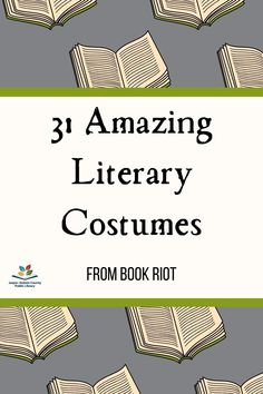 three books with the title'3 amazing library costumes from book riot'in green and white