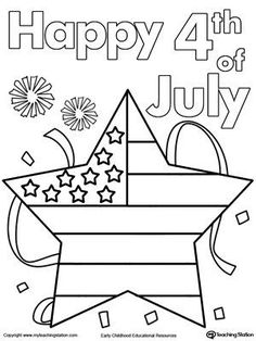 the fourth of july coloring page with fireworks and stars in the shape of an american flag