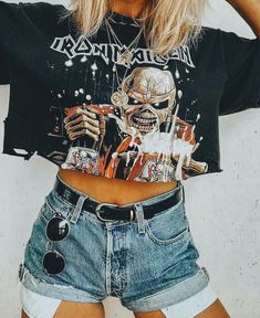 Cropped Band Tee Outfit, Rock Tees Outfit, Summer Rock Concert Outfit, Rock Concert Outfit, Nicole Alyse, French Style Outfits, Rocker Chic Outfit, Biker Chick Outfit, Band Tee Outfits