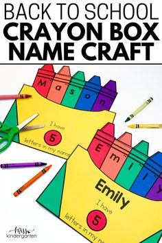 Two completed crayon box name crafts Crayon Box Craft, Fall Bulletin Board, Cute Bulletin Boards, Preschool Room, Crayon Crafts, Prek Classroom, Name Crafts, Back To School Bulletin Boards, Map Skills