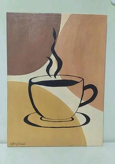 a painting of a cup of coffee with steam coming out of it