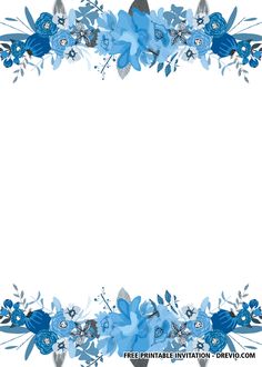 blue flowers and leaves border with space for text