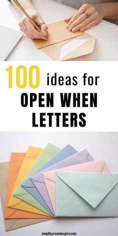 an open envelope with the words, 100 ideas for open when letters