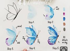 the steps in how to paint butterflies with watercolors