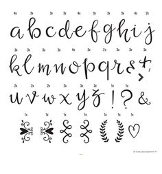 the alphabet and numbers are drawn in black ink on white paper, with different designs