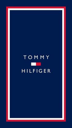 the tommy hilfiger logo in red, white and blue on a navy background