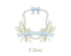 the 5 sizes embroidery design is shown in blue and white with an oval frame on it