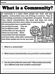 the community worksheet for students to help them understand what is in their community