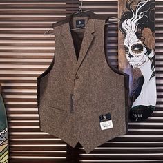 Brand New Still With Tags, Never Worn. Fitted Herringbone Vest For Fall, Fitted Tweed Vest With Herringbone Pattern, Tailored Tweed Vest For Fall, Casual Tweed Vest For Winter, Fitted Tweed Vest For Fall, Fitted Tweed Vest For Winter, Tailored Brown Tweed Vest, Vintage Tweed Vest For Work, Tailored Brown Wool Vest