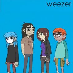 the cartoon characters are standing next to each other in front of a blue background that says weezer