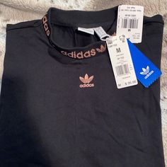 Rose Gold And Black Adidas Bf Cut T-Shirt Black Stretch Adidas Tops, Adidas Trendy Stretch Tops, Trendy Adidas Stretch Tops, Trendy Stretch Adidas Tops, Athletic Tops Women, Adidas Tech, Adidas Crop Top, Gold Adidas, Adidas Retro