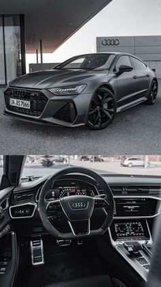 the inside and outside view of an audi car