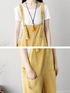 Material: 100% Cotton Pattern: Solid Highlight: Pockets, Button Thickness: Standard Waist Line: High Pants Length: Knee-Length Season: Summer Women Summer Casual, Short Jumpsuit, Shorts With Pockets, Summer Days, Summer Casual, Knee Length, Cotton Fabric, Yellow, Pants