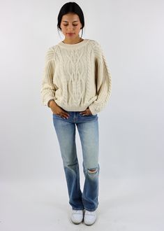 Cozy up in style with the Free People Frankie Cable Knit Sweater! This 100% cotton sweater features a classic cable knit design that’s perfect for layering on cooler days. Its relaxed fit and soft texture make it a go-to for effortless style. Pair it with your favorite jeans and boots for a timeless, cozy look. Details Cable Knit Design Relaxed Fit 100% Cotton [#other] Hand Wash Cold Do Not Wring Or Twist Use Only Non-Chlorine Bleach [/other] Cream Cotton Pointelle Knit Sweater, Oversized Cotton Cable Knit Sweater, Oversized Cable Knit Cotton Outerwear, Cream Cable Knit Tops For Fall, Fall Cropped Sweater In Chunky Knit Cotton, Cozy Cotton Pointelle Knit Sweater, Cream Cable Knit Cotton Outerwear, Cream Cotton Cable Knit Outerwear, Oversized Winter White Cable Knit Sweater