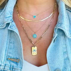 Beautiful and petite 14K Gold Diamond Halo Gemstone Evil Eye Necklace. Evil Eye protects against bad luck and negative energy. Item Information Metal: 14k Yellow Gold Chain Length: 16"+1"+1" Dimension: 11x11mm Gemstone Information Gemstone(s): Diamond, Turquoise, Mother of Pearl, Onyx Carat Weight: 0.08D, 0.34T, 0.33S, 0.2O Turquoise Heart Necklace, Gold Herringbone Chain, Necklace Evil Eye, Evil Eye Necklace Gold, Diamond Evil Eye, Antique Bridal Jewelry, Gold Pendants, Herringbone Chain, Symbol Of Protection