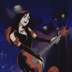 an animated image of a woman with a guitar