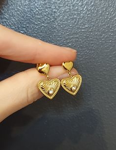 18K Gold FILLED Heart Earrings Huggies Mini Puffy Heart Dangle Heart Earrings Dainty Heart Earrings Puffy Heart Drops , Hypoallergenic  Material. 18K Gold Filled Stainless Steel Base Heart Diamond Earrings, Earrings Huggies, Gold Heart Earrings, Gold Heart Earring, Earrings Heart, Heart Diamond, Diamond Earring, Earrings Dainty, Puffy Heart