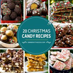 christmas candy recipes and desserts with the title overlay that reads, 20 christmas candy recipes