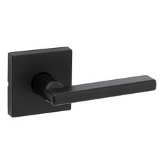 the door handle is black and has a square shape with a rounded design on it