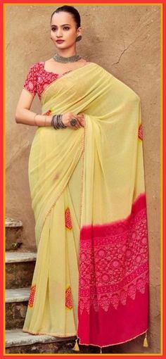 Fabulous luscious soft georgette saree with small piping border comes with unstitched blouse piece Yellow Unstitched Georgette Blouse Piece, Yellow Georgette Saree With Unstitched Blouse, Elegant Yellow Georgette Saree, Yellow Semi-stitched Blouse Piece With Bandhani Print, Georgette Dupatta With Border, Yellow Bandhani Print Blouse For Festivals, Traditional Drape Yellow Blouse Piece With Embroidered Border, Yellow Blouse Piece With Embroidered Border, Yellow Bollywood Saree With Embroidered Border