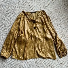 Nwt But Tag Missing Chic Gold Blouse For Fall, Gold V-neck Chic Blouse, Chic Gold V-neck Blouse, Long Sleeve Gold Blouse For Summer, Gold V-neck Blouse For Fall, Zara Gold Tops For Spring, Casual Gold V-neck Blouse, Gold V-neck Casual Blouse, Ruffles Top