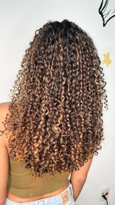 highlights curlyhairstyles Cute Highlights For Curly Hair, Copper Blonde Balayage Curly Hair, Brown Curly Hair Boliage, Curly Honey Highlights, Sunkissed Balayage Curly Hair, Streaky Highlights Curly Hair, Curly Dyed Hair Highlights, Caramel Curly Hair Highlights, Medium Length Curly Hair Balayage