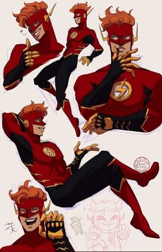 the flash poses in his red and black costume