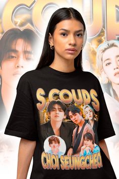 Updated Seventeen S.Coups Retro 90s T-shirt - Seventeen Kpop Tee - Kpop Merch - Kpop Gift for her or him - Seventeen Carat Tee This is our unisex shirt, and it's true to size. To get the oversized look, you have to choose +1 or +2 of your original size number. If you're not sure about your size, you can refer to our size chart. Reach out if you have any issues with your order! The unisex heavy cotton tee is the basic staple of any wardrobe. It is the foundation upon which casual fashion grows. T Kpop Fan Merchandise Graphic T-shirt, Kpop Fan Merchandise T-shirt With Crew Neck, Kpop Crew Neck T-shirt For Streetwear, Kpop Black T-shirt With Graphic Print, Kpop Fan Merchandise Black T-shirt, Black Kpop Fan Merchandise T-shirt, Kpop Streetwear T-shirt With Text Print, Kpop Streetwear T-shirt With Screen Print, Kpop Graphic Design Crew Neck T-shirt