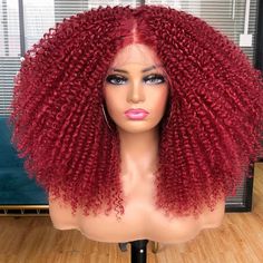 16” Red Kinky Curly Lace Front Wig *New* Arrives New Human Synthetic Blend Lace Front Wig. Color : As Shown 150% Density You Can Cut , Curl , And Style This Wig Heat Resistant Up To 315f 22.5 In Circumference Hand Tied - Check My 5 Star Reviews You Could Cut The Front Lace To Blend As Your Own Hairline Dye Wash I Do Not Trade My Wigs Bundle With The Got2b Ultra Gel Or Ghost Bond To Save 10% Off $$$ Curly Hair Wigs, Curly Afro Wig, Hair Wigs For Women, Afro Wigs, Curly Hair Wig, Curly Lace Front Wigs, Short Bob Wigs, Wigs For Women, Synthetic Lace Front Wigs