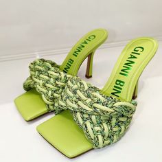 Bibby Woven Leather Corded Square Toe Sandals New Without Tags Good Condition Size 6.5 Green Closed Toe Heels For Vacation, Green Synthetic Sandals With Square Toe, Green Synthetic Square Toe Sandals, Green Square Toe Sandals For Party, Green Square Toe Synthetic Sandals, Green Synthetic Sandals With 4-inch Heel, Green Open Heel Vacation Heels, Trendy Green Sandals For Evening, Trendy Green Evening Sandals