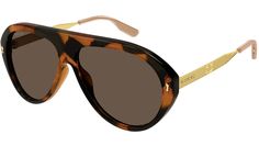 Gucci Lettering sunglasses model GG1515S aviator recycled acetate frame color code 002 shiny big spotted tartaruga with gold temple and solid brown lens. Women's Glasses, Shapes Images, Sunglasses Model, Brown Lens, Solid Brown, Havana Brown, Ski Goggles, Acetate Sunglasses, Sunglasses & Glasses