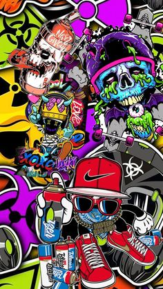 a bunch of colorful graffiti art on a black background