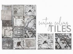 an image of vintage tile designs with the words, vintage ceilings tiles on it's side