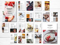 an open brochure with pictures of desserts and pastries on the pages