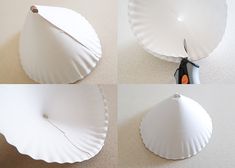 four different views of paper plates with scissors