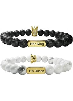 His Queen Her King, Her King, Couples Bracelets, His Queen, Amethyst Crystal Necklace, Howlite Stone, Gold Dragon, White Howlite, Diffuser Bracelets