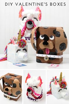 the diy valentine's boxes are made out of cardboard