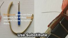 there are two pictures with different things in the same photo, one is knitting and the other has crochet hooks