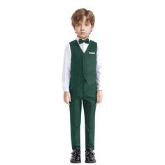 PRICES MAY VARY. Boys suit includes: 1 formal dress shirt, 1 slim vest, 1 pants and 1 bow tie. 4 piece toddler boy dress clothes set. Material: dress shirt, 100% Cotton, soft, absorbent and breathable; vest and pants: 80% cotton and 20% Rayon. Toddler suit for boy are made of high-quality materials to keep children slim and comfortable in any season, even in summer, look like a gentleman but also keep them childlike. Fashion design: Long-sleeved button-down shirt with collar and detachable bow t Toddler Boy Dress Clothes, Toddler Tuxedo, Toddler Suits, Slim Vest, Tuxedo Vest, Formal Shirt Dress, Tuxedo Wedding, How To Look Handsome, Boys Suits