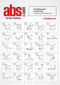 an exercise poster showing the 30 - day challenge for abs and how to do it