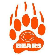 an orange bear paw with the word bears written in white and red lettering on it