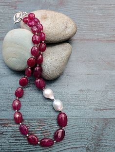 Romancing the Ruby - Rubies, Baroque Pearls, Sterling Silver Glow Jewelry, Luxury Gifts For Her, Baroque Pearl Necklace, Ruby Necklace, Pearl Collection, Gold Collection, Natural Ruby, Necklace Sterling Silver, Toggle Clasp