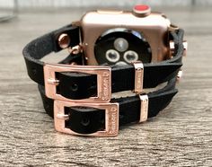 High Quality 7mm Black Vegan Leather Strap. Rose Gold Watch Band For Fashion Accessory, Adjustable Leather Watch Band, Rose Gold Watch Bands With Bracelet Strap, Cuff Watch Band With Bracelet Strap As Gift, Gift Cuff Watch Band With Bracelet Strap, Trendy Adjustable Rose Gold Watch Bands, Adjustable Modern Rose Gold Watch Bands, Rose Gold Leather Strap Watch Band As Gift, Adjustable Rose Gold Bracelet With Leather Strap