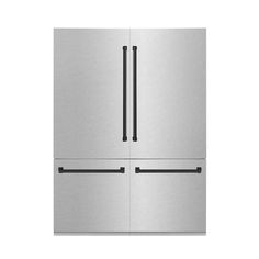 a stainless steel refrigerator freezer with two doors