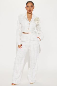 Weekend Moves Tweed Suit Set - Off White | Fashion Nova, Matching Sets | Fashion Nova Tweed Blazer Outfit, Cropped Tweed Blazer, Blazer Collar, Off White Fashion, Classy Business Outfits, Pant Suits For Women, Tweed Pants, Business Attire Women, Tweed Suit