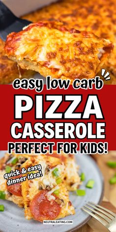 Oven Baked Pizza Casserole: easy low carb pizza crust healthy recipes, quick and easy dinner recipe for family kids picky eaters, sunday dinner idea families main dishes comfort foods Lazy Dinners, Healthy Pizza Recipes, Low Carb Veggies, Pizza Casserole, Healthy Casseroles, Healthy Pizza, Low Carb Baking, Low Carb Pizza