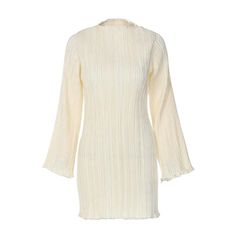 This long sleeve pleated mini dress is designed for to combine style and comfort in one package. Its finely crafted pleats create an elegant movement and the long sleeve add a classy touch to the dress. Pleated Long-sleeved Mini Dress For Evening, Long Sleeve Pleated Cream Dress, Pleated Long Sleeve Mini Dress For Evening, White Long Sleeve Pleated Dress, Long Sleeve Pleated Mini Dress For Evening, Elegant Spring Mini Dress With Pleated Sleeves, Beige Long Sleeve Mini Dress For Date Night, Elegant Mini Dress With Pleated Hem, Elegant Mini Dress With Folds