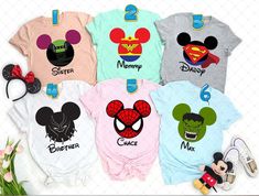 Personalized 2022 Disney Vacation Family Matching T Shirt Disney Theme Shirts Family Vacations, Disney Family Trip Shirts 2024, Family Matching Graphic Print Tops For Disney Fan Events, Family Matching Tops With Cartoon Print For Disney Trips, Family Matching Crew Neck Tops For Disney Trips, Family Matching Black Tops For Disney Trips, Disney Green Tops With Character Print, Green Disney Character Print Top, Themed Cartoon Print Tops For Disney Trips