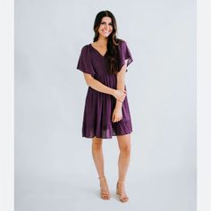 Nwt E22-18 Fall Puff Sleeve Dress For Casual Occasions, Purple Puff Sleeve Dress For Fall, Fall Flowy Puff Sleeve Dress, Chic Purple Midi Dress With Puff Sleeves, Chic Purple Puff Sleeve Midi Dress, Fame And Partners, Purple Dress, Color Purple, Puff Sleeve